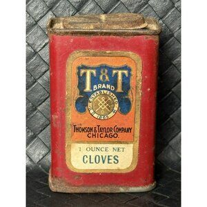 T&T Tried True Cloves Spice Tin VTG Thomson Taylor Co Chicago Paper Label